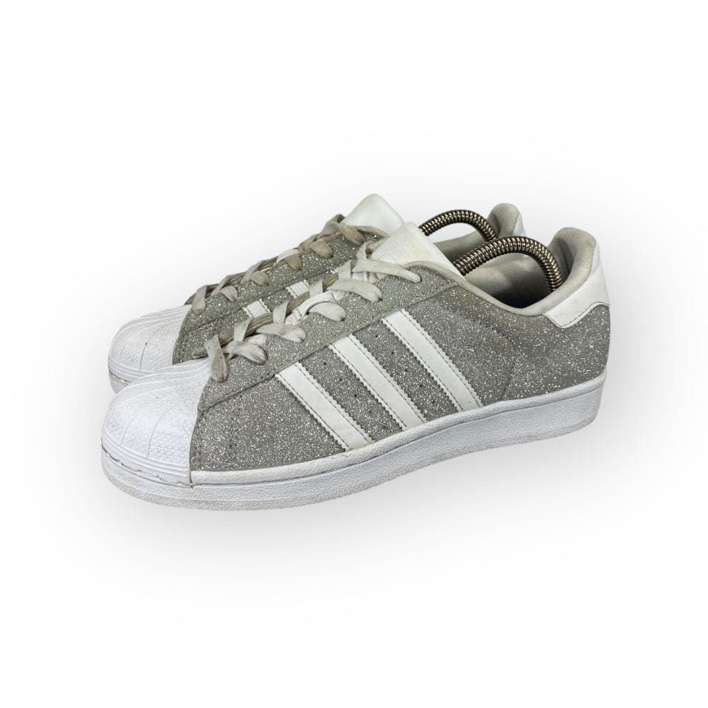 Adidas silver outlet and white superstars