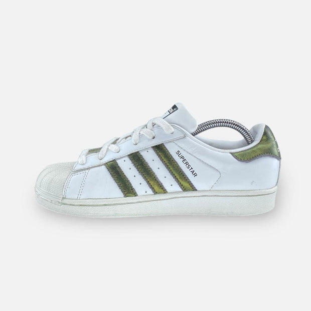 Adidas superstar womens gold cheap and white